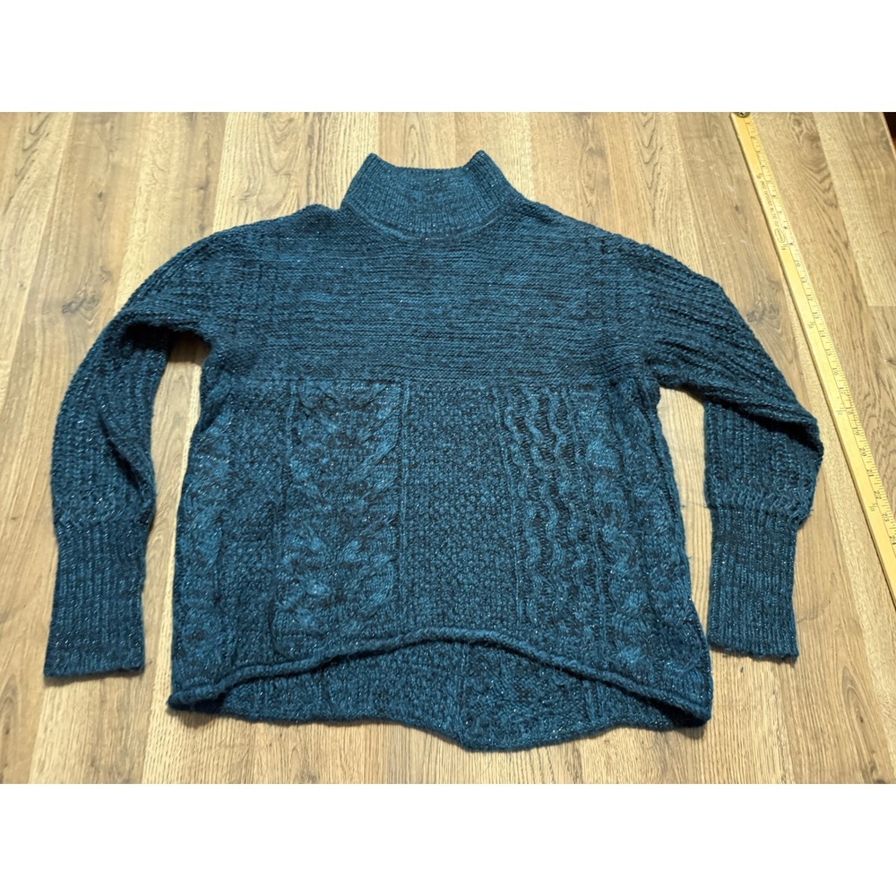 Simply Vera Vera Wang Sweater Womens Size M Teal Blue Mock Neck Cable Knit